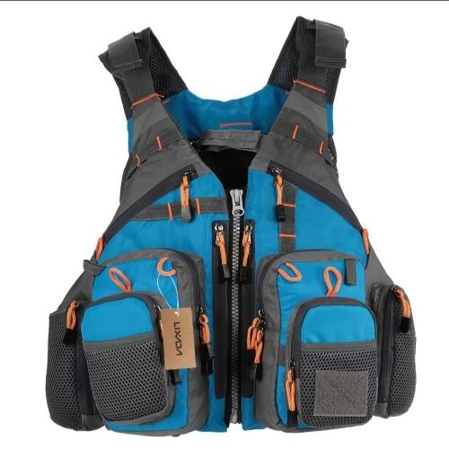 Chaleco Salvavidas Pro con bolsillos Pochos Fishing - Celeste